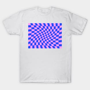 Twisted Checkered Square Pattern - Blue & Pink T-Shirt